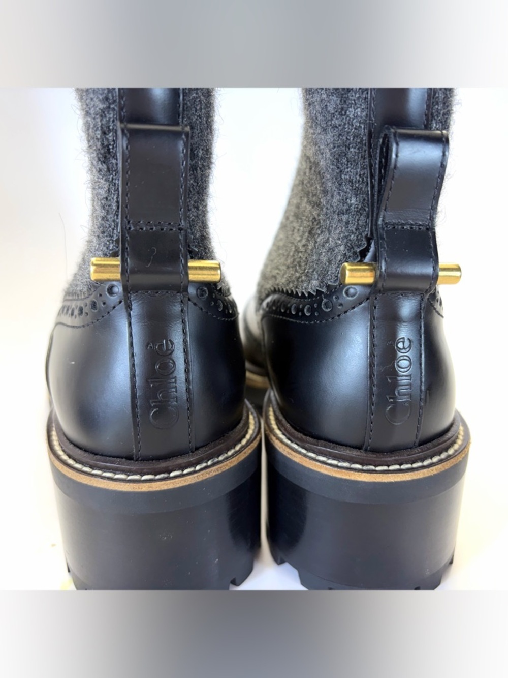 Chloè Franne Leather and Knitted Ankle Boots - Picture 4 of 8